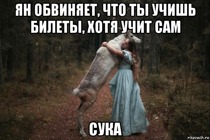 ян обвиняет, что ты учишь билеты, хотя учит сам сука