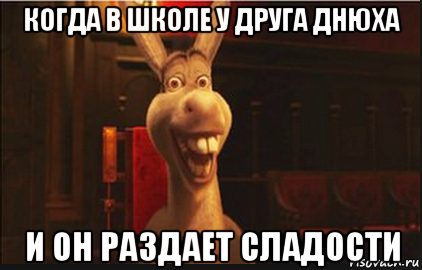 когда в школе у друга днюха и он раздает сладости, Мем Осел из Шрека