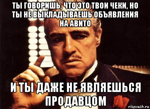 ты говоришь, что это твои чеки, но ты не выкладываешь объявления на авито и ты даже не являешься продавцом, Мем крестный отец