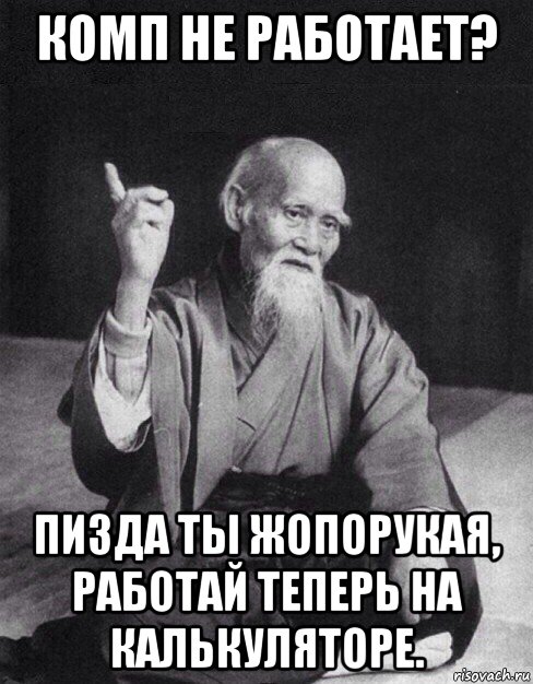 комп не работает? пизда ты жопорукая, работай теперь на калькуляторе., Мем Монах-мудрец (сэнсей)