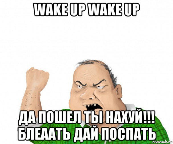 wake up wake up да пошел ты нахуй!!! блеаать дай поспать, Мем мужик