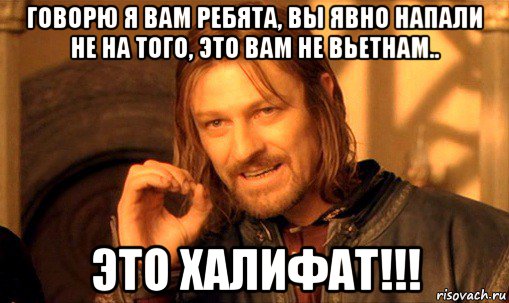 говорю я вам ребята, вы явно напали не на того, это вам не вьетнам.. это халифат!!!, Мем Нельзя просто так взять и (Боромир мем)