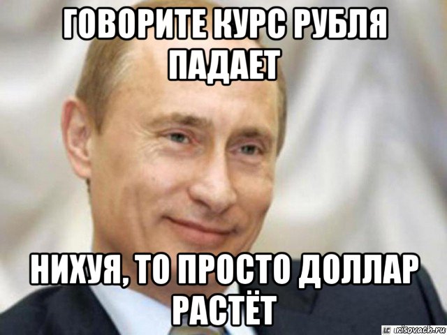 говорите курс рубля падает нихуя, то просто доллар растёт, Мем Ухмыляющийся Путин