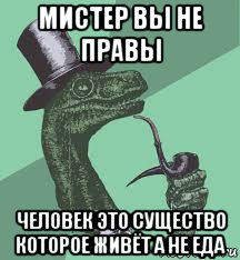 мистер вы не правы человек это существо которое живёт а не еда, Мем   сударь