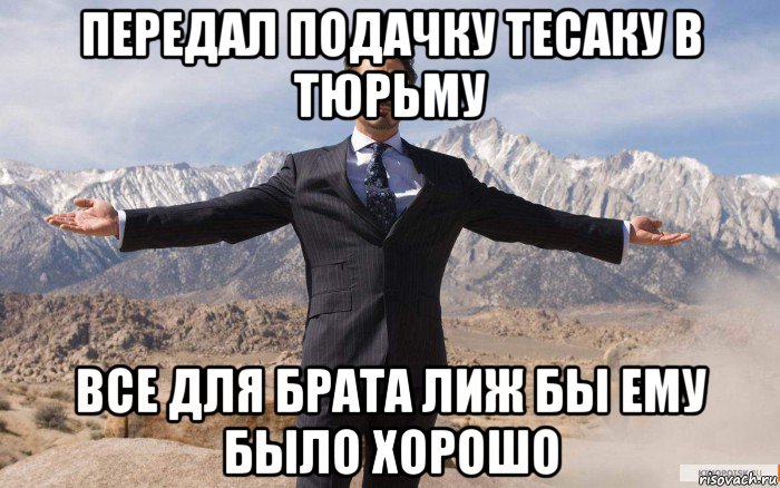 передал подачку тесаку в тюрьму все для брата лиж бы ему было хорошо, Мем железный человек