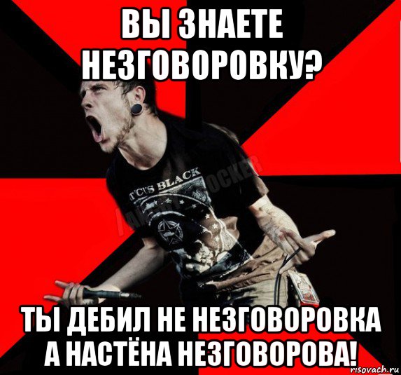 вы знаете незговоровку? ты дебил не незговоровка а настёна незговорова!, Мем Агрессивный рокер