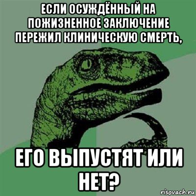 если осуждённый на пожизненное заключение пережил клиническую смерть, его выпустят или нет?, Мем Филосораптор