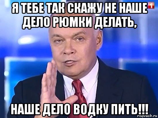 я тебе так скажу не наше дело рюмки делать, наше дело водку пить!!!, Мем Киселёв 2014