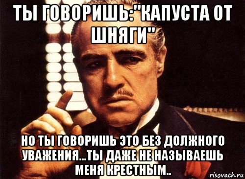 ты говоришь:"капуста от шняги" но ты говоришь это без должного уважения...ты даже не называешь меня крестным.., Мем крестный отец