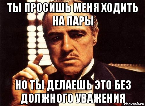 ты просишь меня ходить на пары но ты делаешь это без должного уважения, Мем крестный отец