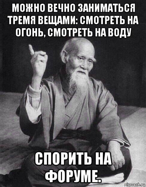 можно вечно заниматься тремя вещами: смотреть на огонь, смотреть на воду спорить на форуме., Мем Монах-мудрец (сэнсей)