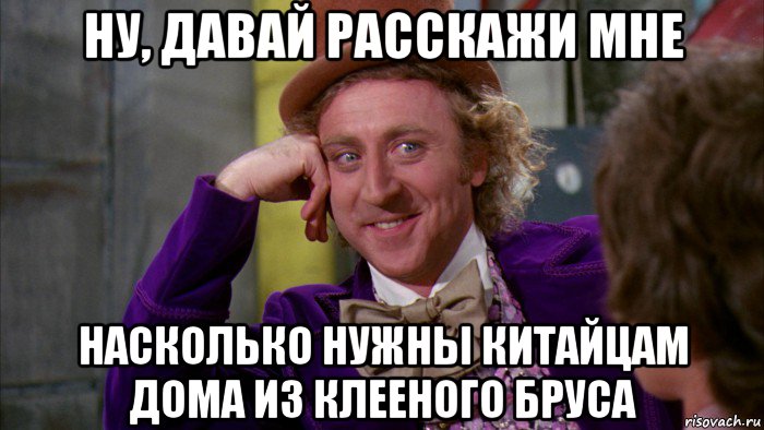 ну, давай расскажи мне насколько нужны китайцам дома из клееного бруса, Мем Ну давай расскажи (Вилли Вонка)