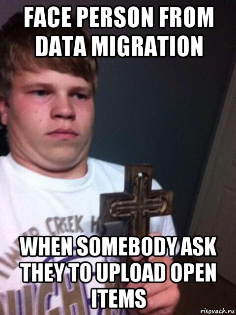 face person from data migration when somebody ask they to upload open items, Мем    Пацан с крестом