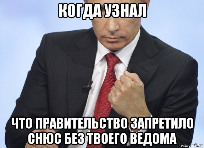 когда узнал что правительство запретило снюс без твоего ведома, Мем Путин показывает кулак