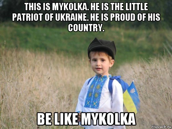 this is mykolka. he is the little patriot of ukraine. he is proud of his country. be like mykolka, Мем Украина - Единая