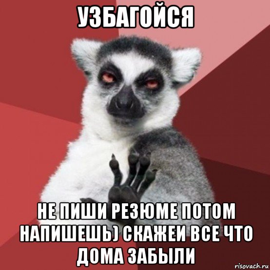 узбагойся не пиши резюме потом напишешь) скажеи все что дома забыли, Мем Узбагойзя