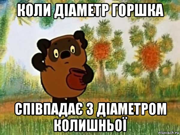 коли діаметр горшка співпадає з діаметром колишньої, Мем Винни пух чешет затылок