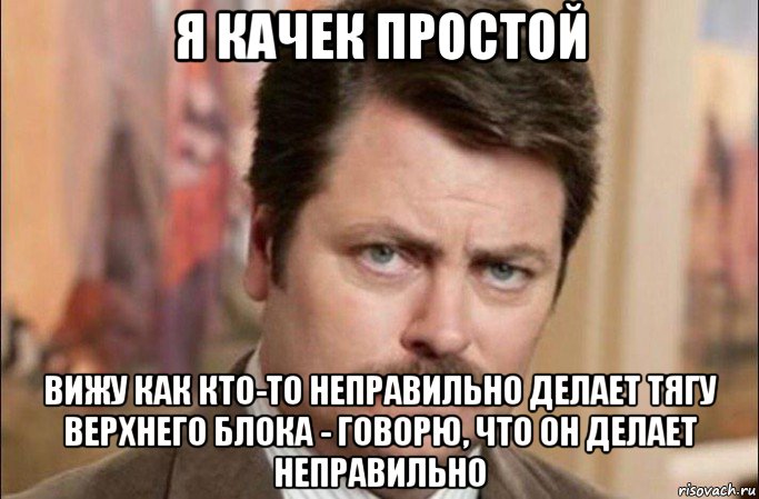 я качек простой вижу как кто-то неправильно делает тягу верхнего блока - говорю, что он делает неправильно, Мем  Я человек простой