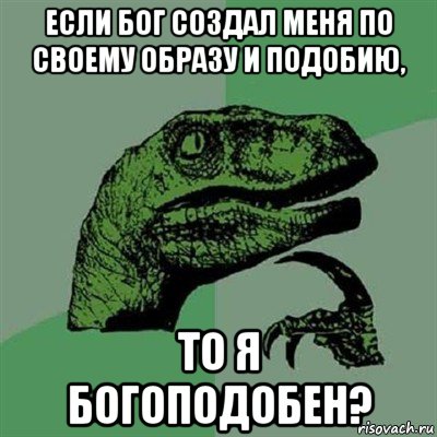 если бог создал меня по своему образу и подобию, то я богоподобен?, Мем Филосораптор