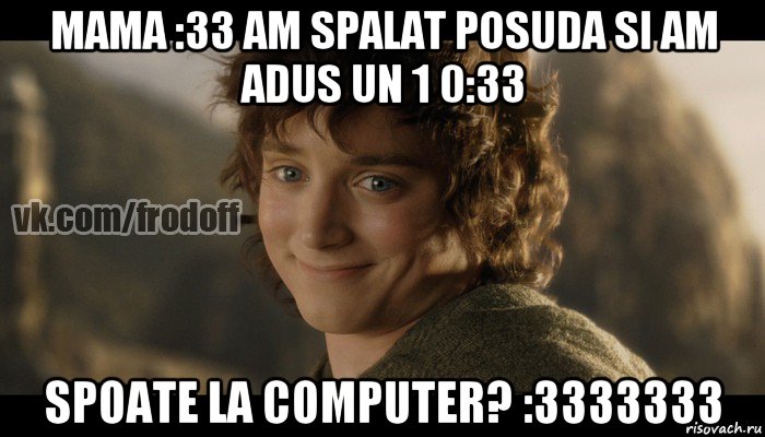 mama :33 am spalat posuda si am adus un 1 0:33 spoate la computer? :3333333, Мем  Фродо