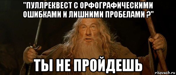 "пуллреквест с орфографическими ошибками и лишними пробелами ?" ты не пройдешь, Мем Гендальф (Ты не пройдешь)