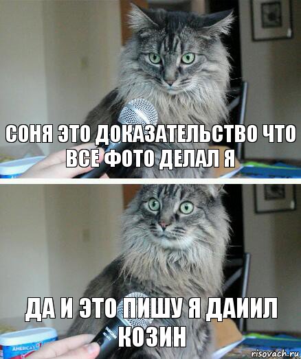 Соня это доказательство что
все фото делал я да и это пишу я Даиил Козин, Комикс  кот с микрофоном