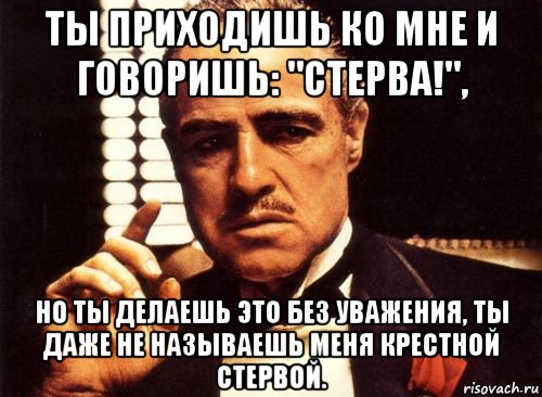 ты приходишь ко мне и говоришь: "стерва!", но ты делаешь это без уважения, ты даже не называешь меня крестной стервой., Мем крестный отец