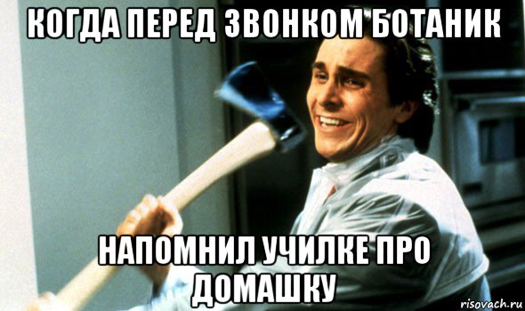 когда перед звонком ботаник напомнил училке про домашку, Мем Психопат с топором