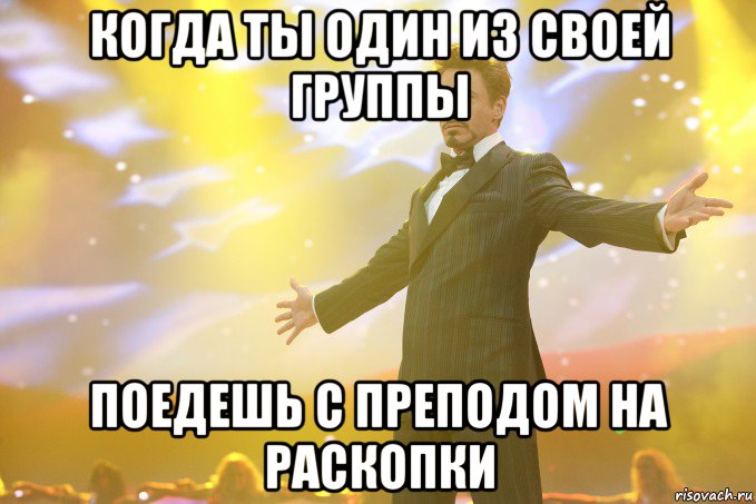 когда ты один из своей группы поедешь с преподом на раскопки, Мем Тони Старк (Роберт Дауни младший)