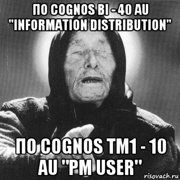 по cognos bi - 40 au "information distribution" по cognos tm1 - 10 au "pm user", Мем Ванга