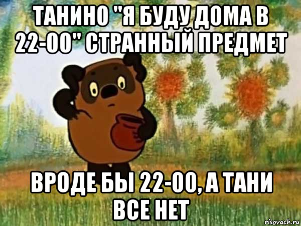 танино "я буду дома в 22-00" странный предмет вроде бы 22-00, а тани все нет, Мем Винни пух чешет затылок