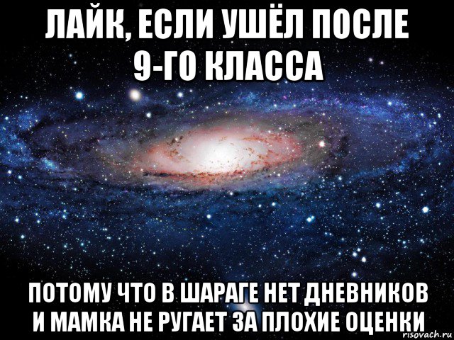 лайк, если ушёл после 9-го класса потому что в шараге нет дневников и мамка не ругает за плохие оценки, Мем Вселенная