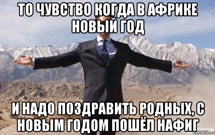 то чувство когда в африке новый год и надо поздравить родных, с новым годом пошёл нафиг, Мем железный человек