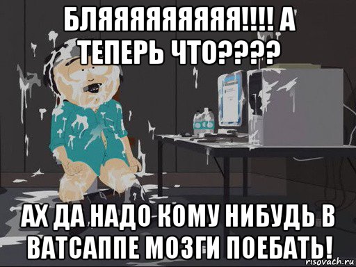 бляяяяяяяяя!!!! а теперь что???? ах да надо кому нибудь в ватсаппе мозги поебать!, Мем    Рэнди Марш