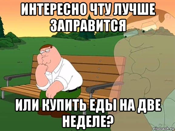 интересно чту лучше заправится или купить еды на две неделе?, Мем Задумчивый Гриффин