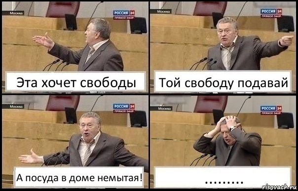 Эта хочет свободы Той свободу подавай А посуда в доме немытая! ........., Комикс Жирик в шоке хватается за голову