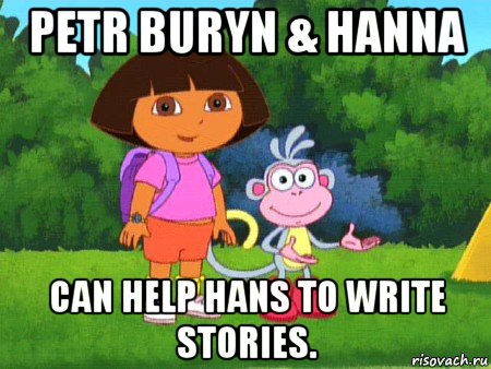 petr buryn & hanna can help hans to write stories., Мем жулик не воруй