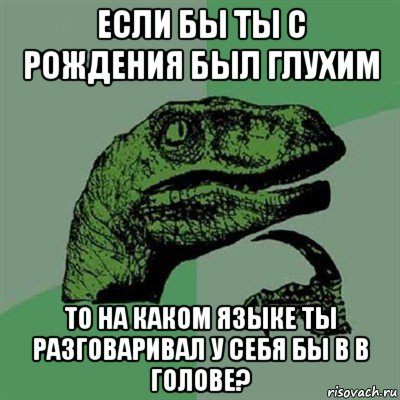 если бы ты с рождения был глухим то на каком языке ты разговаривал у себя бы в в голове?, Мем Филосораптор