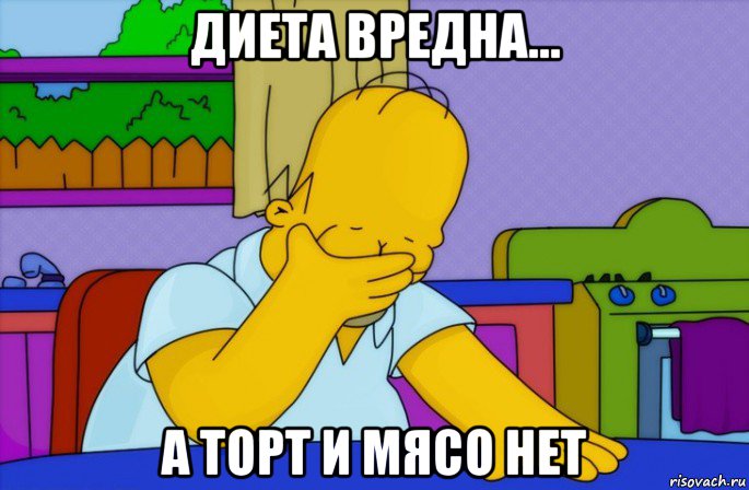 диета вредна... а торт и мясо нет, Мем Homer simpson facepalm