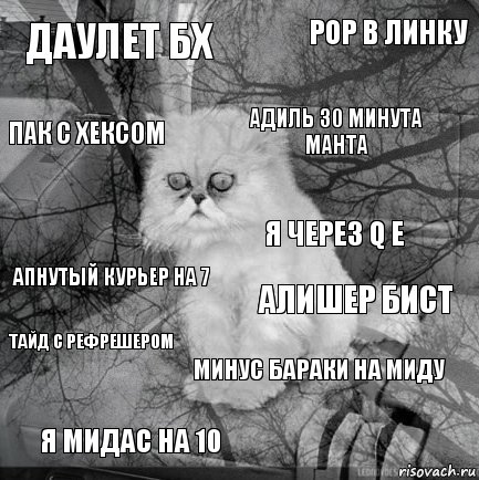 Даулет бх Алишер бист Адиль 30 минута манта я мидас на 10 апнутый курьер на 7 рор в линку минус бараки на миду пак с хексом тайд с рефрешером я через Q E, Комикс  кот безысходность