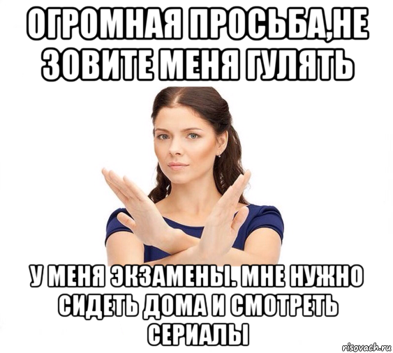 огромная просьба,не зовите меня гулять у меня экзамены. мне нужно сидеть дома и смотреть сериалы, Мем Не зовите