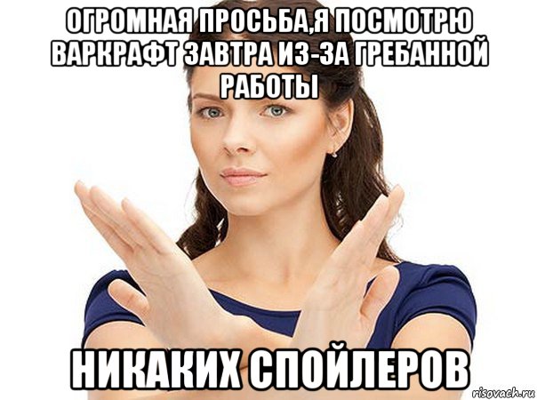 огромная просьба,я посмотрю варкрафт завтра из-за гребанной работы никаких спойлеров, Мем Огромная просьба