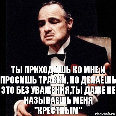 ты приходишь ко мне и просишь травки, но делаешь это без уважения,ты даже не называешь меня "крестным", Комикс Дон Вито Корлеоне 1