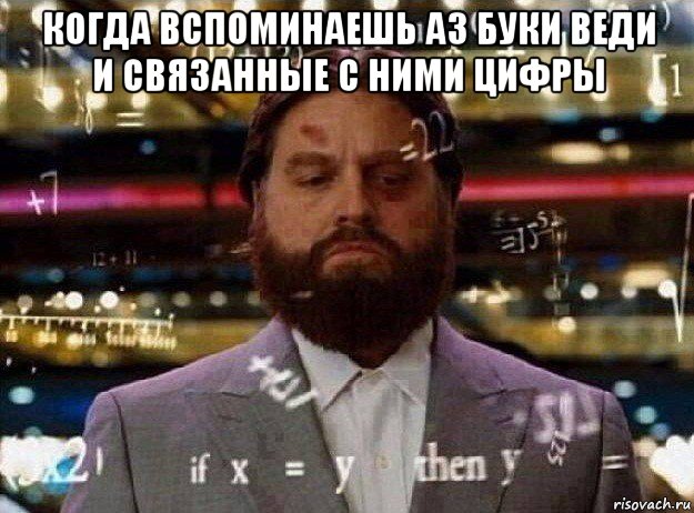 когда вспоминаешь аз буки веди и связанные с ними цифры , Мем Мальчишник в вегасе