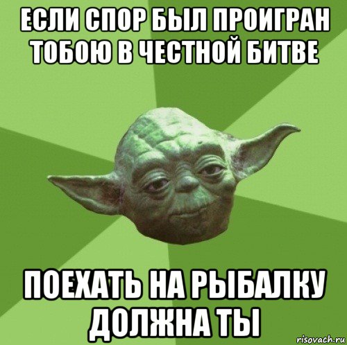 если спор был проигран тобою в честной битве поехать на рыбалку должна ты, Мем Мастер Йода