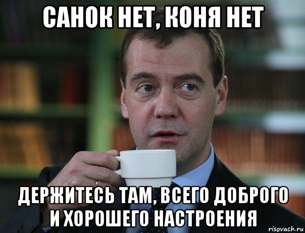 санок нет, коня нет держитесь там, всего доброго и хорошего настроения, Мем Медведев спок бро