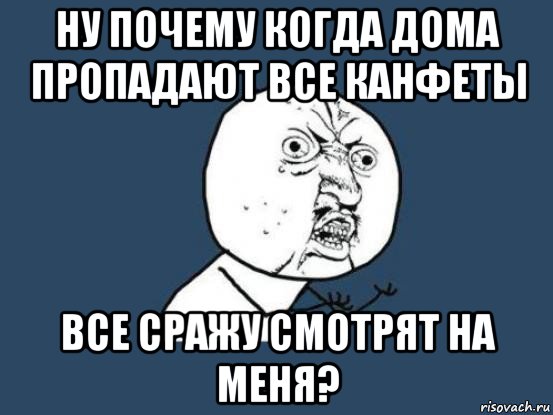 ну почему когда дома пропадают все канфеты все сражу смотрят на меня?, Мем Ну почему