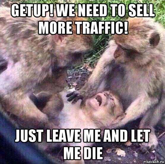 getup! we need to sell more traffic! just leave me and let me die