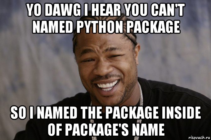 yo dawg i hear you can't named python package so i named the package inside of package's name, Мем Xzibit