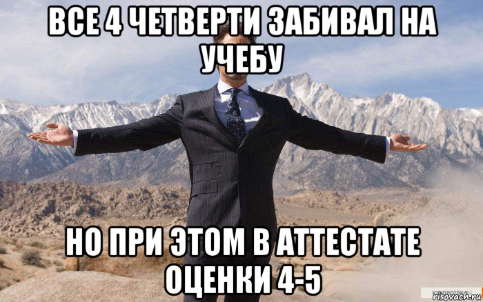 все 4 четверти забивал на учебу но при этом в аттестате оценки 4-5, Мем железный человек